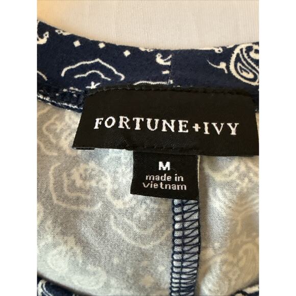 Fortune Ivy Women’s M Boho Soft A Line Blue Sleeveless Dress Bandana Floral - Picture 4 of 9